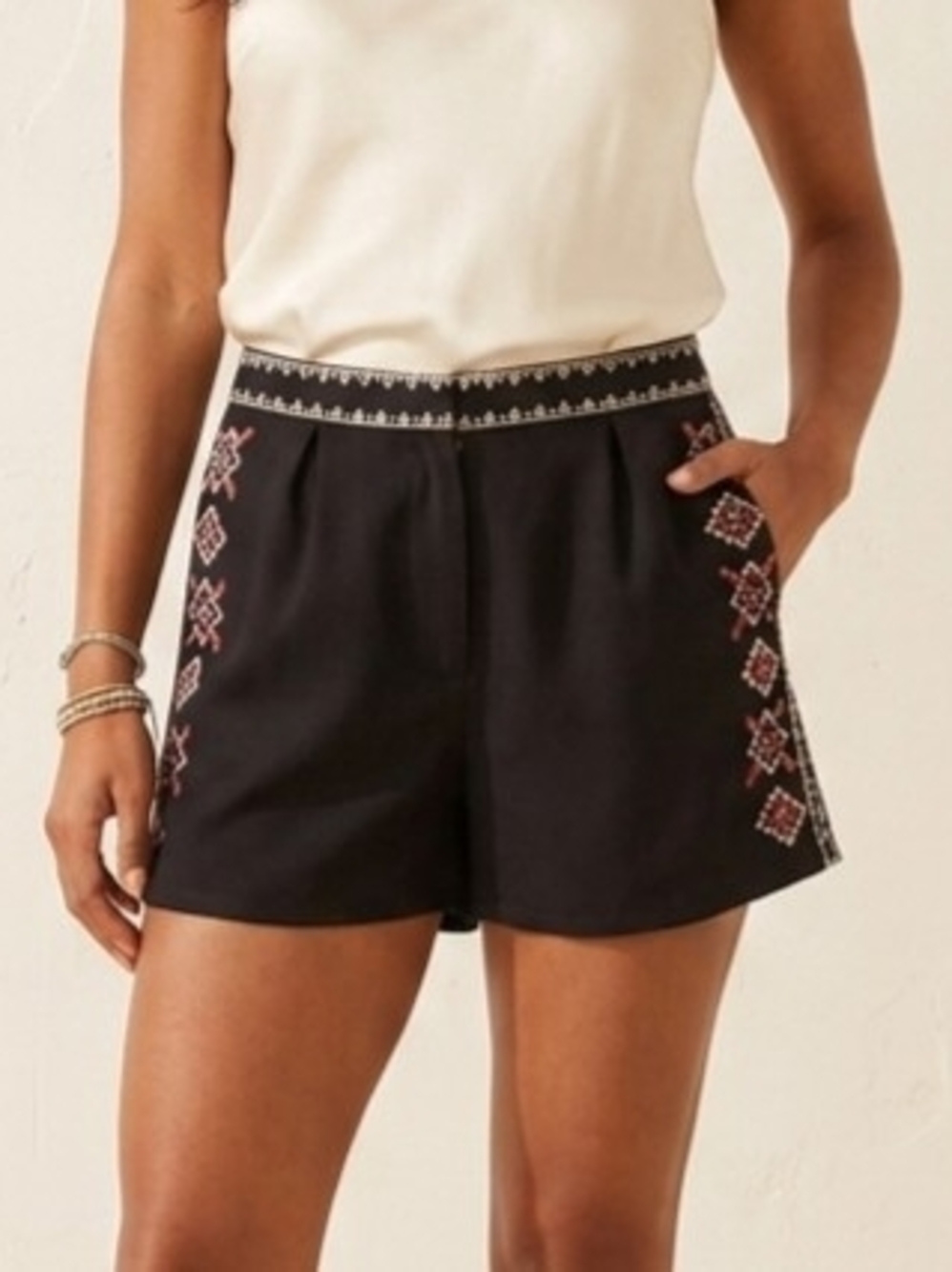 Pink Martini Black High-Waist Embroidered Shorts Size Med